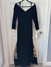 Vintage Scott Jessica Mcclintock NWT Long Sleeve Black Velvet Gown Dress Gold