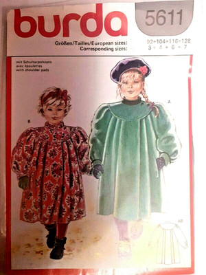 Burda 5611 Dress Winter Coat Sewing Pattern Girls 3 4 6 7 UC FF Wool Dressy