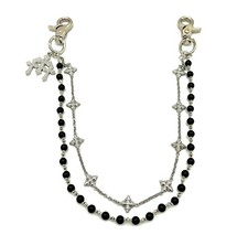 Silver Iced Out Triple Cross Black Beaded Link Hiphop Jeans Pants Chain