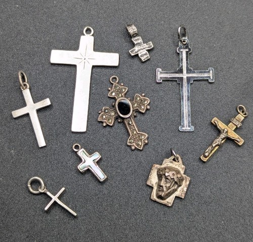 Sterling Silver 925 800 GF Catholic Christian Religious Cross Pendant Charm Lot - Imagen 9 de 15
