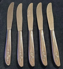 Lot Of 5 Oneida Roseanne (Stainless) Flatware Dinner Knives 