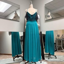 Vintage Teal Lace Long Slip Dress