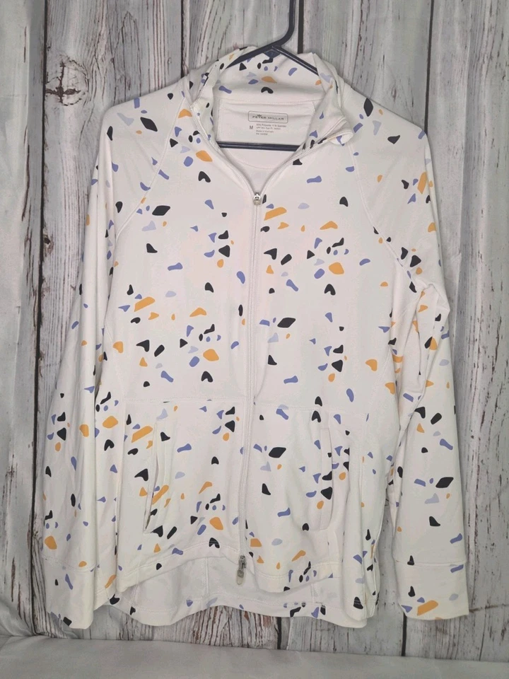 Chaqueta Peter Millar Mujer Talla M Blanca Geométrica Cremallera Completa UPF Performance Foto 2 de 4