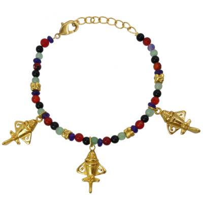 Semi-Precious Stones and 24k GP Golden Jet-Flyers 8.3'' Bracelet