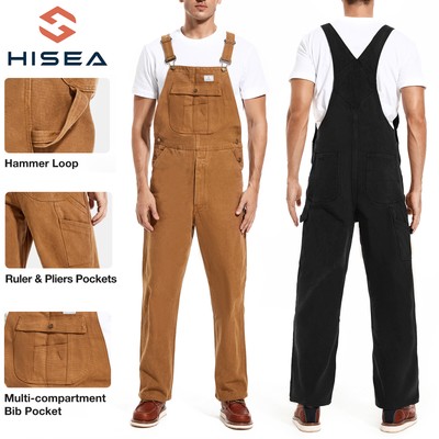 HISEA Men's Bib Overalls High-Density Canvas Dungarees Workwear Snap Flap Pocket