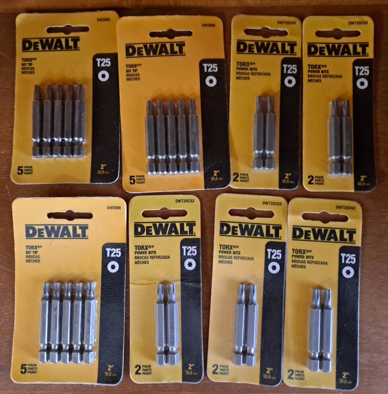 25 DeWalt 2" Torx Star Bit Tips T25 DW2666 (3 packs) and DWT25CS2 (5 packs)