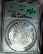 1921 MORGAN DOLLAR~PCGS SCARCE 2.1 OGH  MS63 CAC APPROVED~NICE LAST YEAR PQ  *