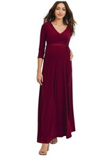 Womens Maternity Tie Front Wrap Maxi V- Neck Dress Size Large Burgundy Elegant