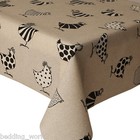CHICKENS BLACK ACRYLIC COATED TABLE CLOTH BEIGE POLKA DOT SPOT STRIPE WIPE ABLE