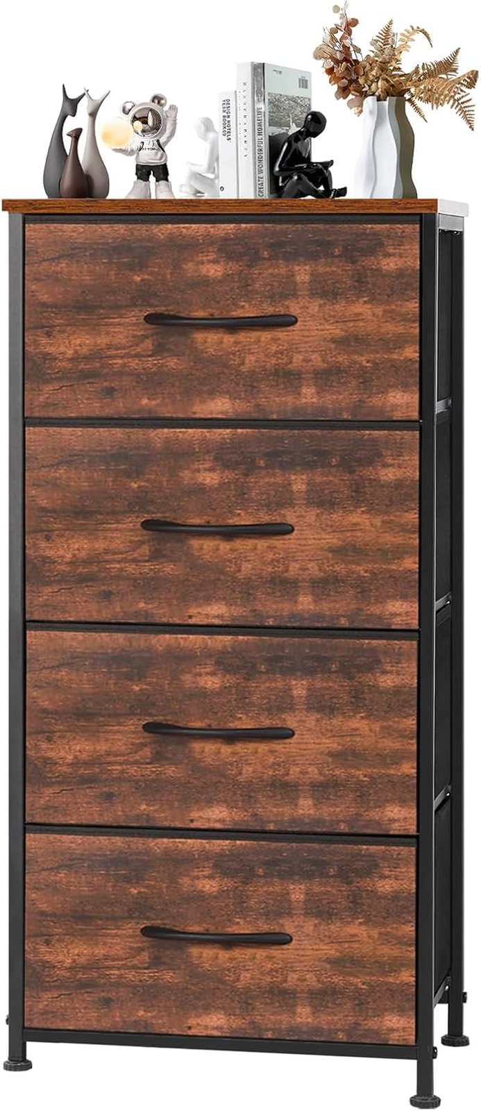 Dresser for Bedroom 4 Drawers, Tall Fabric Closet Chests Organizer Tower Furnitu-image