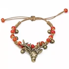 Women's Handmade Retro Ceramic Adjustable Bead Christmast Deer Braided Bracelet