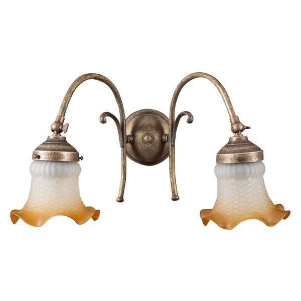 Lampada Parete Ottone Liberty 2 Luci - Pronta Consegna - Vetri Nuovi