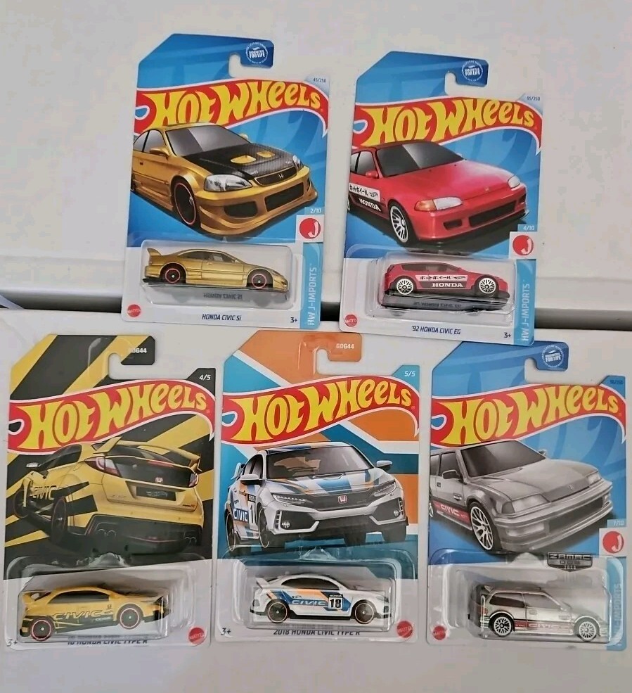 Hot Wheels Lot Of 4 Honda Civics 16 Type R, 18 Tyoe R, 92 EG, Si