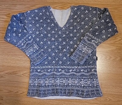 Burberry Brit 100% Alpaca Wool Gray White Floral Geometric Pullover Sweater  Sz M