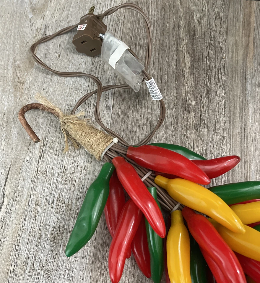 "Pimientos colgantes rojos, amarillos, verdes iluminados vintage 15"" ¡RAROS! Foto 3 de 4