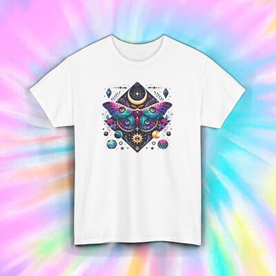 Mystical Moth T-Shirt Psychedelic Celestial Moon Gothic Art Tee S-5XL