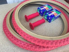 PAIR of 20" BMX Bicycle COMP3 Red Gumwall MX3 Tires/Tubes 20X1.75 FREE GRIPS