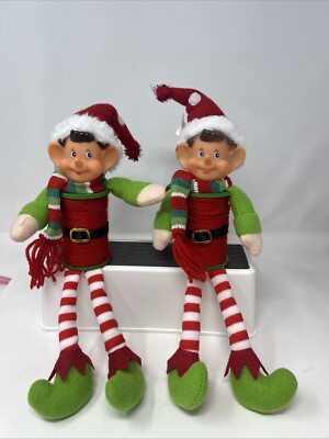 2 Christmas Pixie Elf Elves Shelf Sitters or Hanging Spool Body Retro 12 
