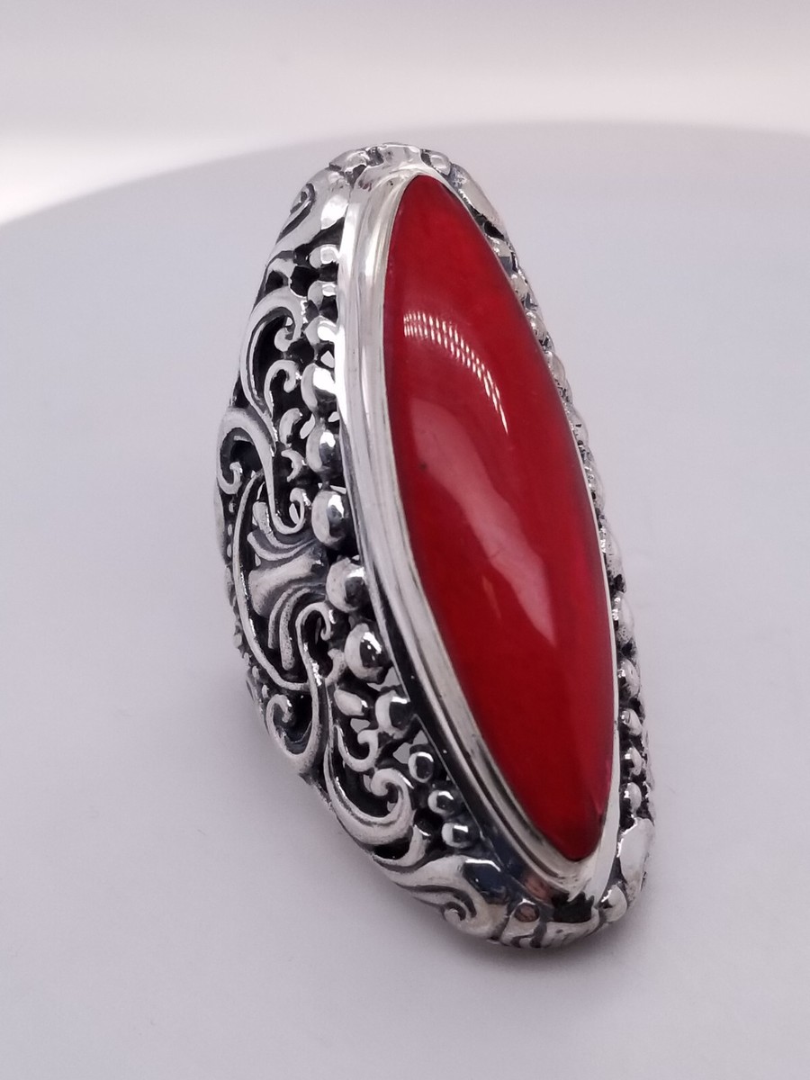 Red Jasper Filigree Sterling Silver Ring Sz 8.5 - 22.35gTW | eBay