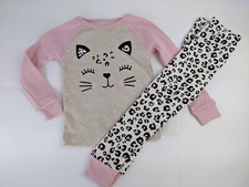 Kitty Cat Toddler Infant Girls Pink Cotton Leopard Pajamas 2 Piece Sleep Set 2T