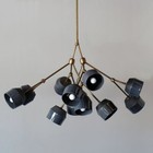 GRAY BOWL SHADE CURVED BRANCH URCHIN BRASS SPUTNIK CHANDELIER VINTAGE STILNOVO