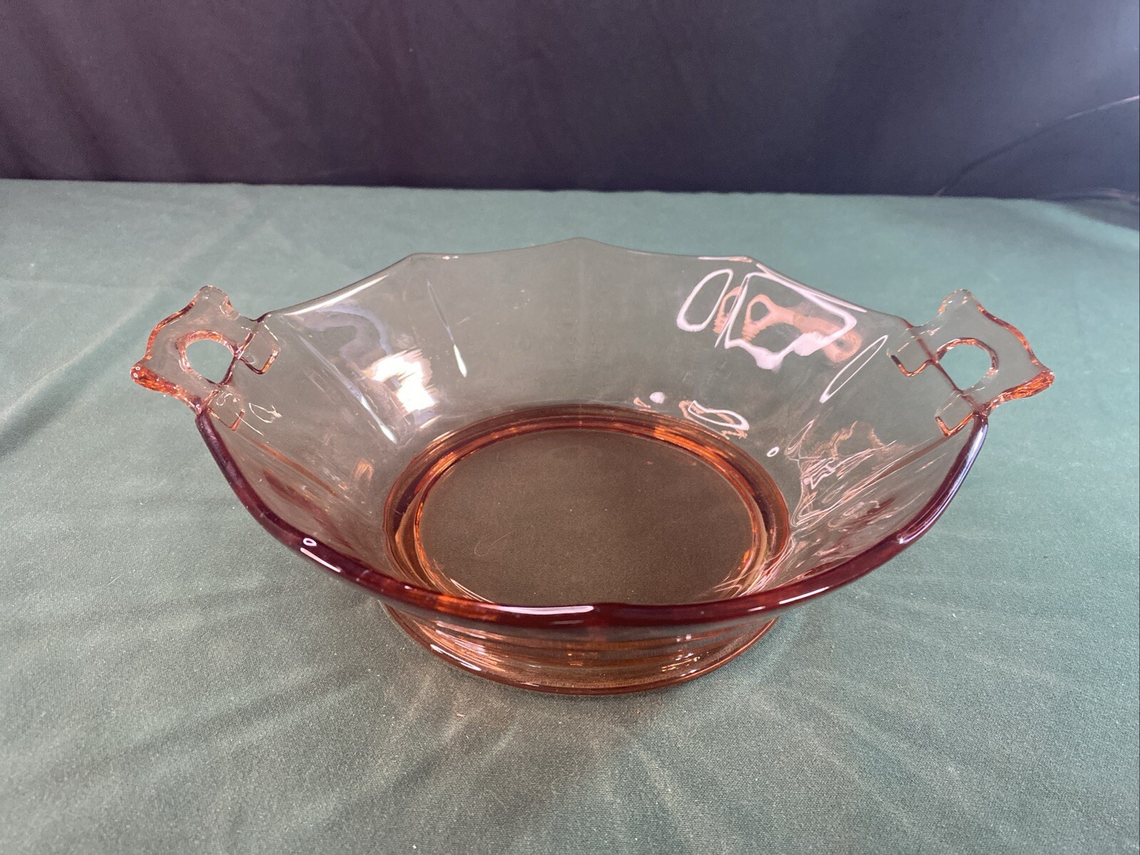 Pink Depression Glass Serving Bowl - Art Deco 10