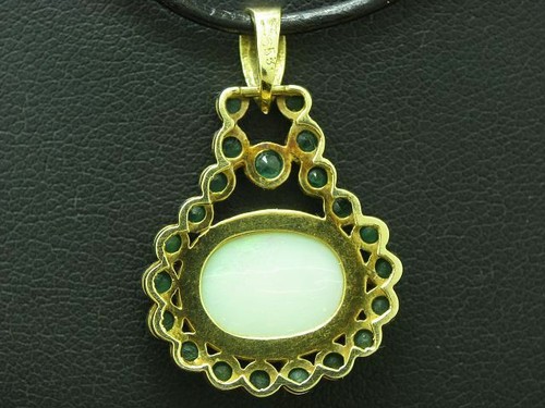 14kt 585 Gelbgold Anhänger mit 4,80ct Opal & 1,00ct Smaragd Besatz / 4,6g - Bild 4 von 6