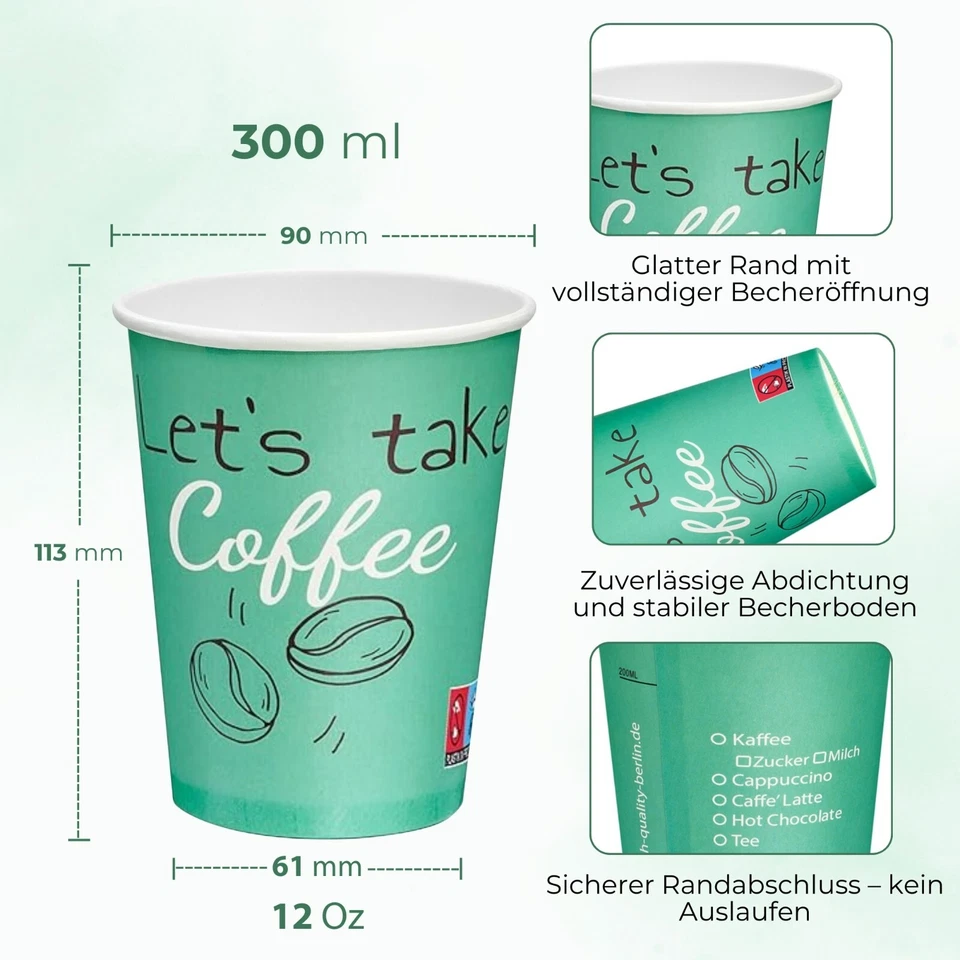 Kaffeebecher TO GO 200/300ml Pappbecher für Cafe Gastronomie Imbiss Tankstelle - Bild 2 von 4