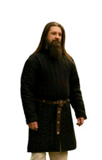 Thick Black Color Long Gambeson Medieval Padded Play Movie Armor Full Sleeves