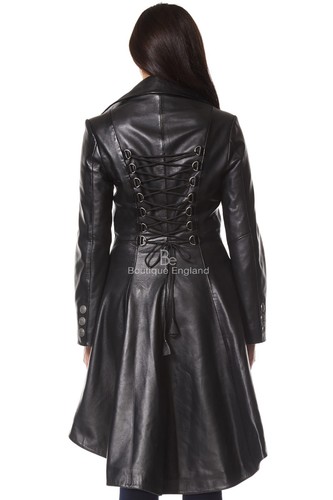 Damen Leder Gothic Mantel hinten geschnürt schwarz | MODE MANTEL WEICHES LEDER 3492 - Bild 8 von 11