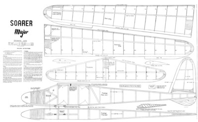 Soarer Major 60'' Freiflug Schleppnetz Segelflugzeug Plan mit Teilemustern