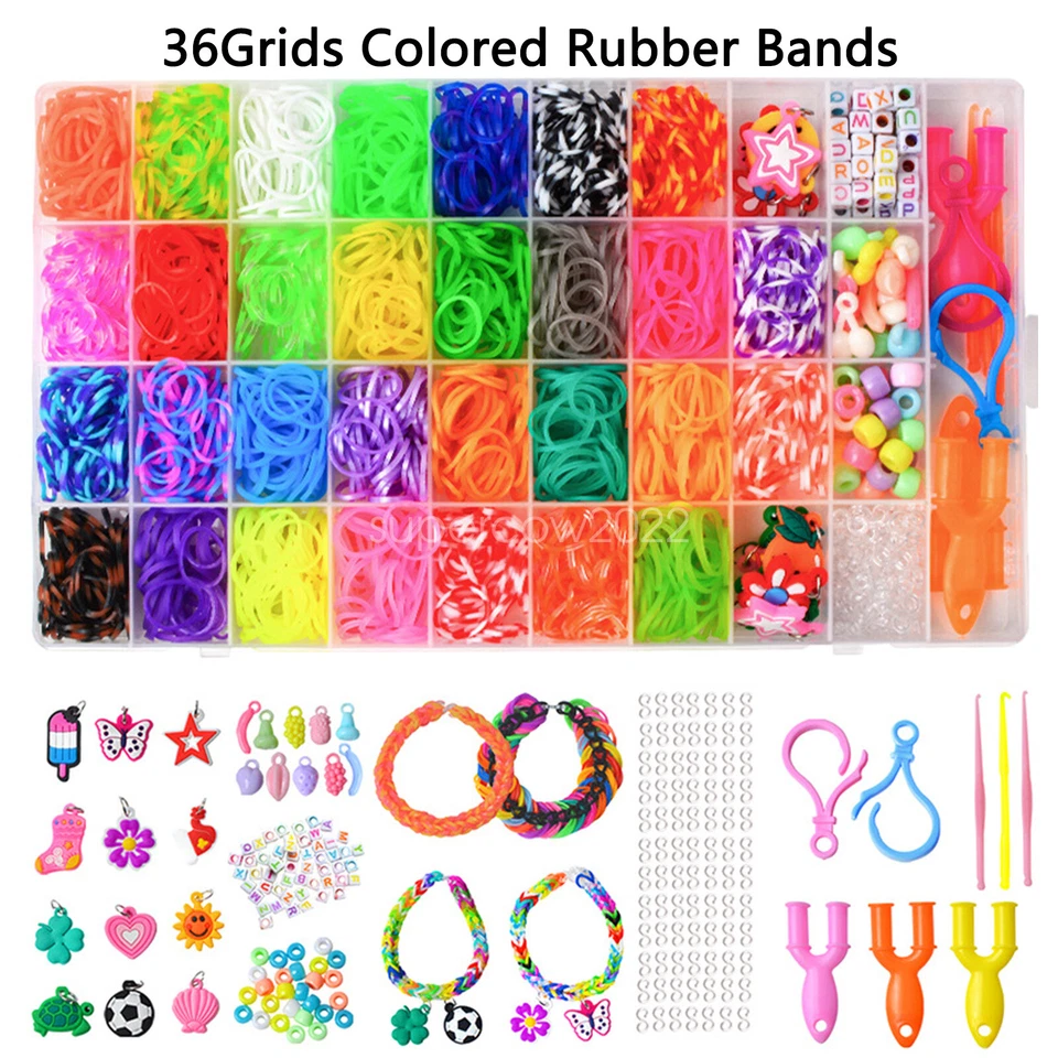 36/40Grids Rainbow Loom Bands Rubber Bracelet Making Kit S Clips Beads DIY Toys - image 2 of 4