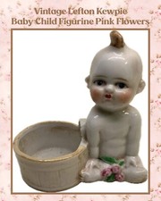 Vintage Lefton Kewpie Bisque Baby Child Figurine With Pink Flowers Porcelain