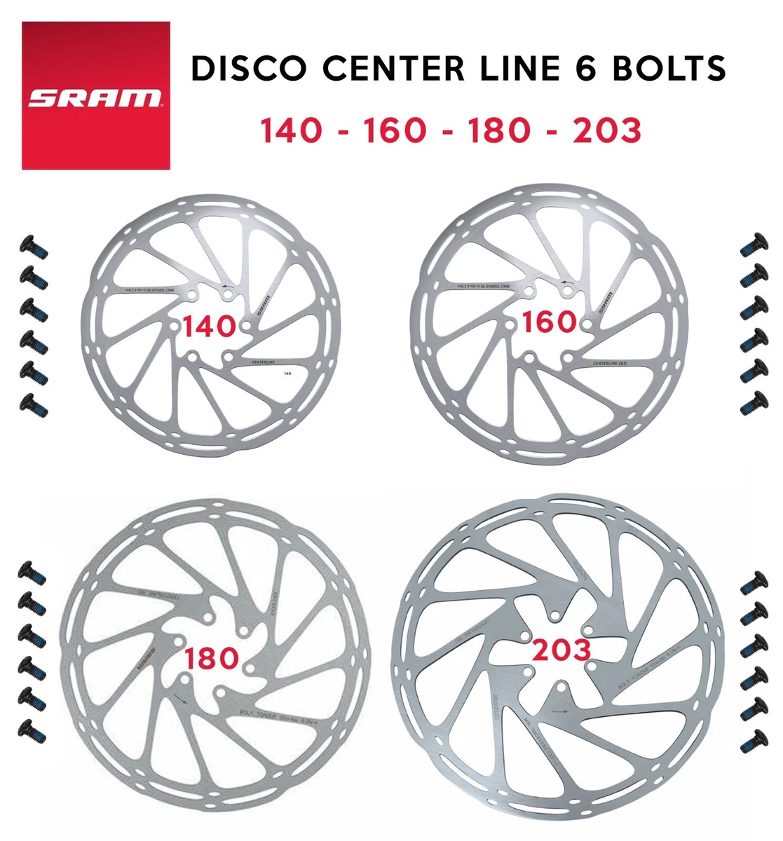 Disco Freno Galleggiante Per Mountain Bike - 160/180/203 Mm, Rosso, Con Pastiglie In Acciaio Inox 420 E Supporto 7075-T6