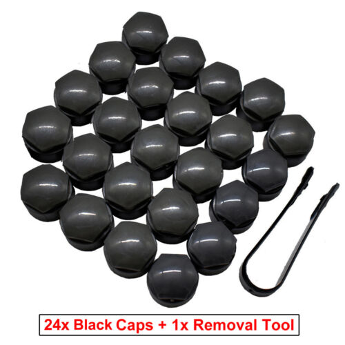 Black 24x25mm Car Wheel Hub Nut Bolt Cap Cover Protector For Audi A4 A6 Q3 Q5 TT - Picture 2 of 7