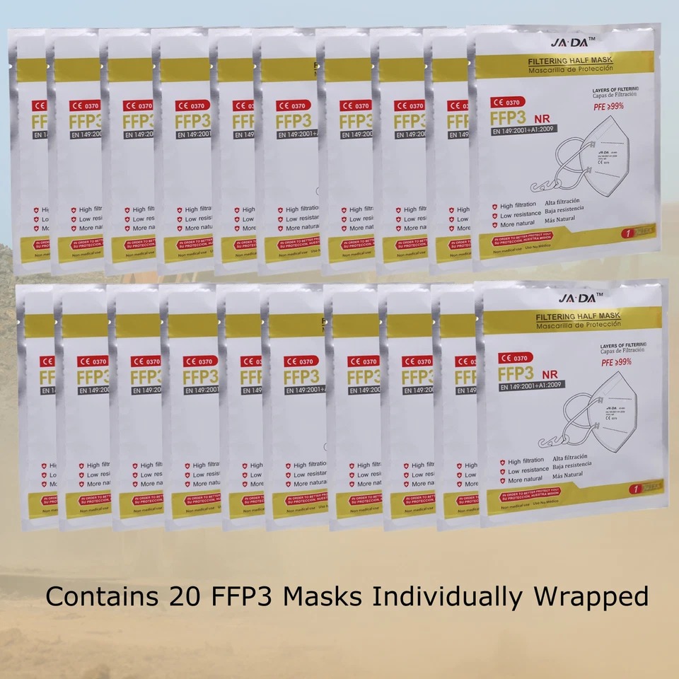 FFP3 Face Masks NR Dust Mask Pack of 20 – Individually Wrapped – UK Certified - Image 2 of 4