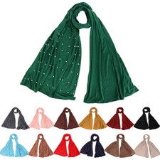 Muslim Women Beaded Long Wrap Scarf Head Cover Turban Islamic Headscarf Shawls