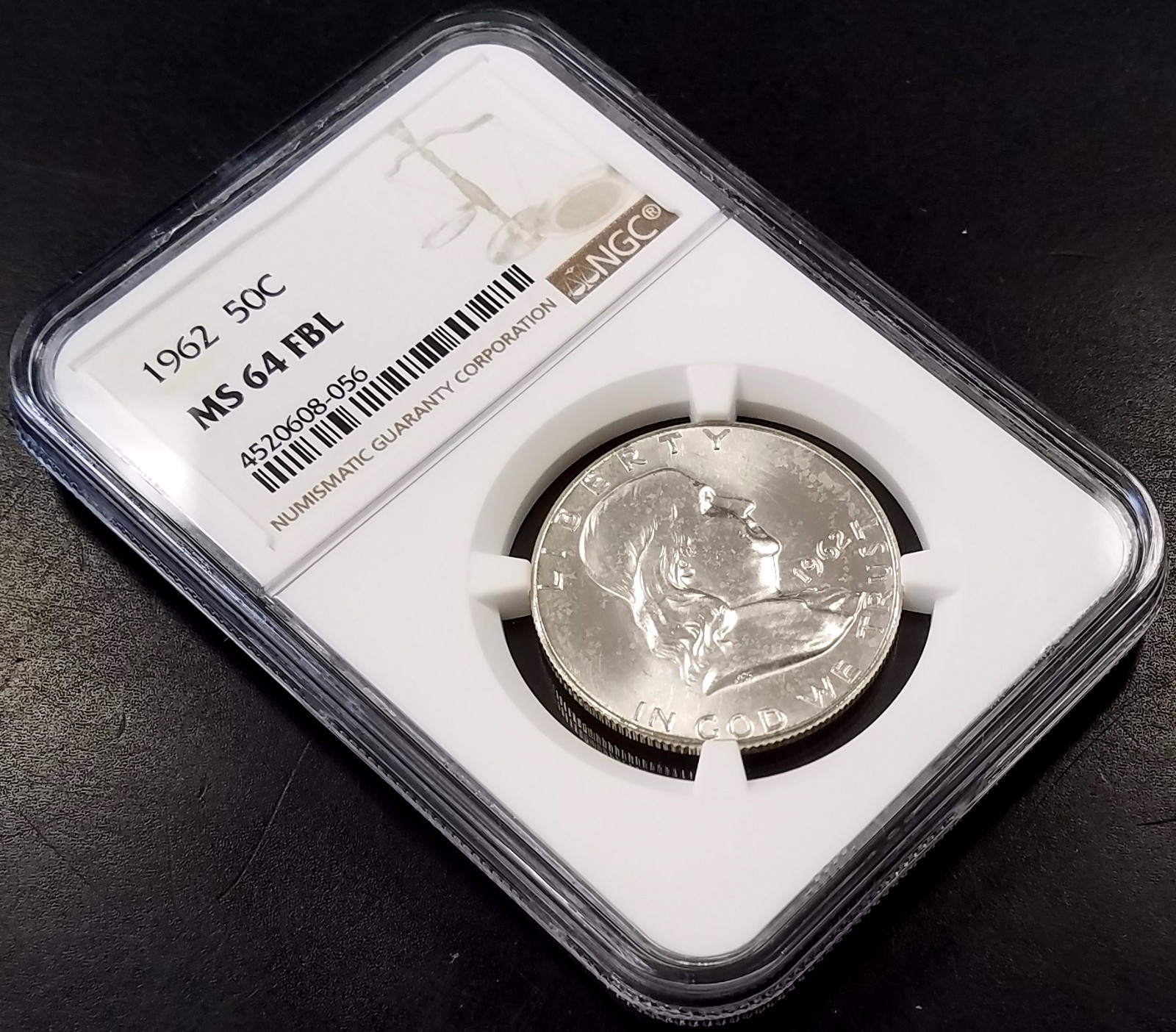 1962 Franklin Silver Half Dollar NGC graded MS 64 FBL! Full Bell Lines