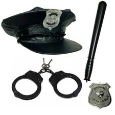 Police Fancy Dress Costume Set Police Handcuffs Halloween Badge Truncheon Lot
