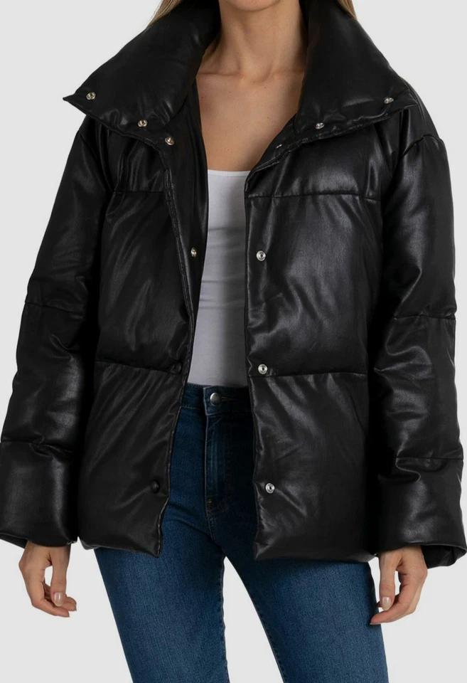 $148 Abrigo Chaqueta acolchada Bagatelle Para Mujer Negro Imitación Cuero Talla XL