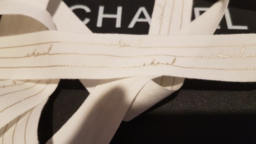 Chanel white & gold cotton ribbon 202 cm gift wrapping packaging arts crafts - Picture 2 of 4