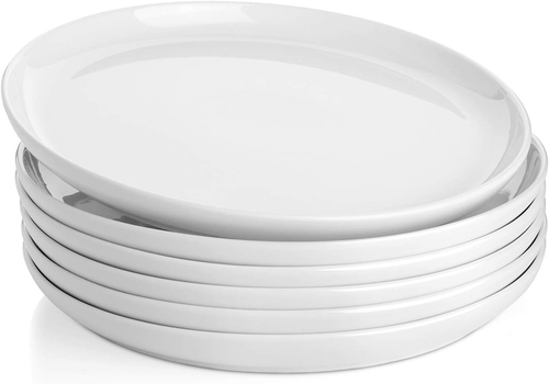 Porcelain White Dinner Plates Set of 6, 10 Inch Salad Serving Modern round Dishe