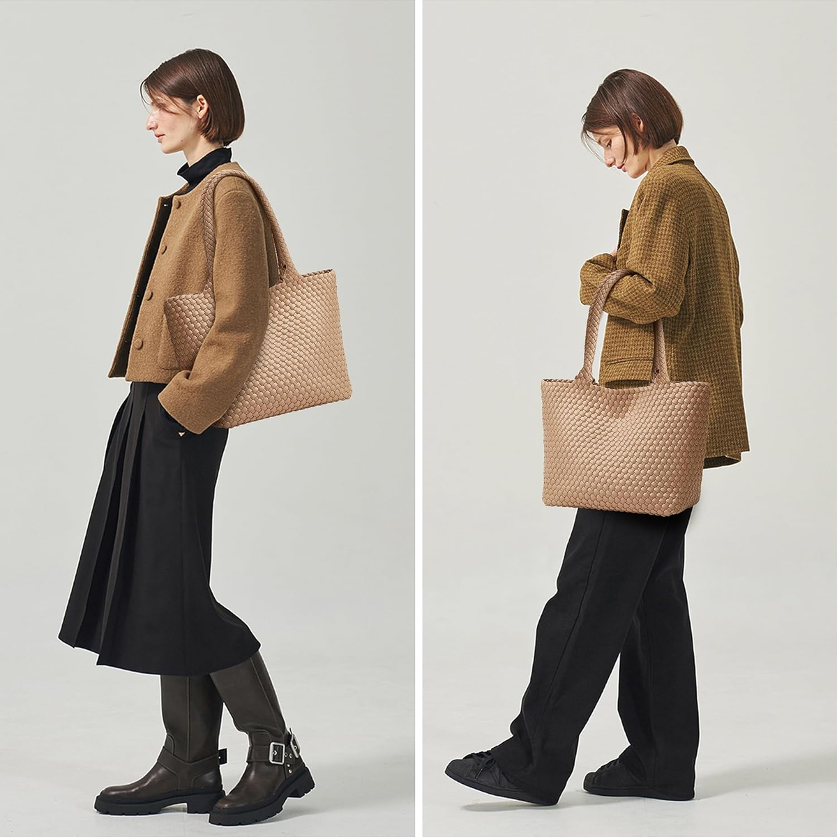 Woven Tote Bag Womens Purse: Vegan Leather Shoulder Handbags