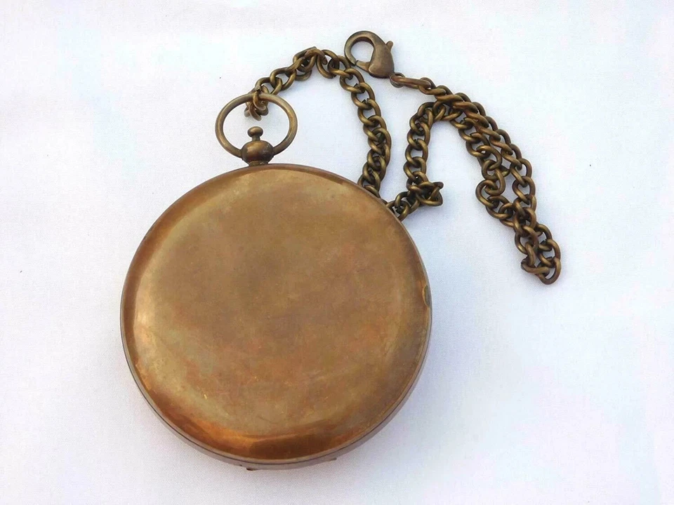 Brújula Brújula Abierta Latón Reloj de Sol Brújula -SteampunK con Estuche de Cuero y Cadena Foto 3 de 3