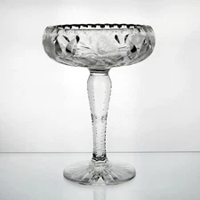 American Brilliant Butterfly & Daisy Floral Cut Compote, Antique ABP 7 3/4"