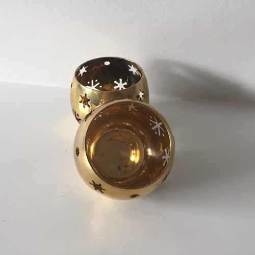 Brass Christmas Candle Holders - 1 Pair Tea Light or Votive Candle Holders - Picture 7 of 10