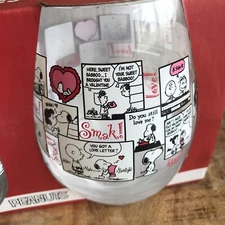 Peanuts~Snoopy Valentine's Day~Set of 2~Stemless Wine/H20~Curved~ New