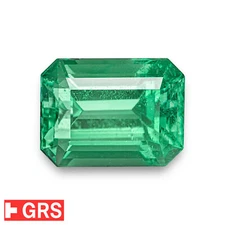 GRS Certified COLOMBIAN Emerald 3.41 Ct. Natural EYE-CLEAN Vivid Bluish Green