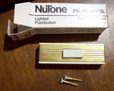 Nutone PB-10LWH/GL USA Ribbed Gold Tone Black Lighted Push Button Door Bell 1970