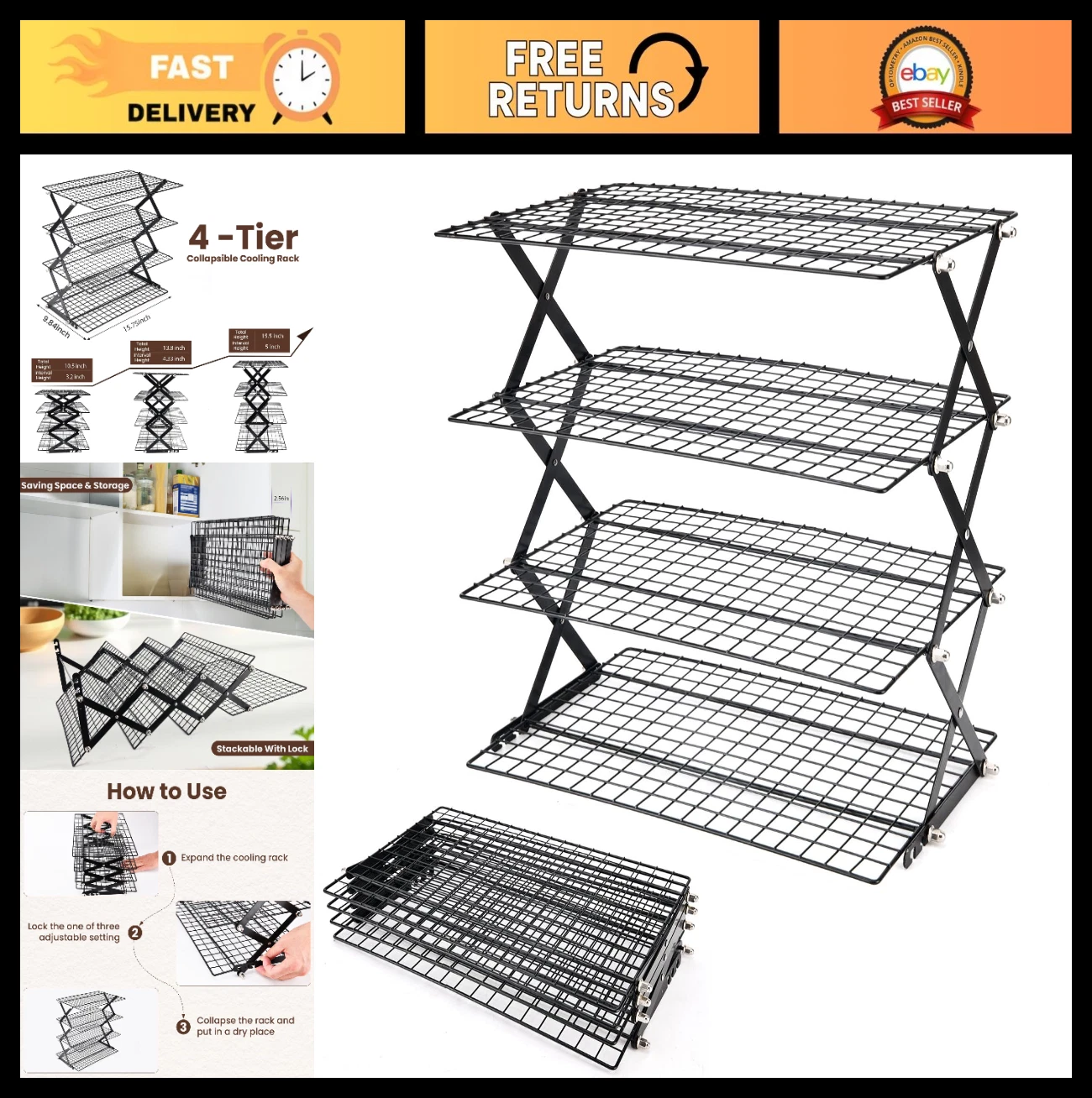 Collapsible 2/3/4-Tier Cooling Rack - Adjustable Stackable Baking Grid for Cooki
Opens in a new wind